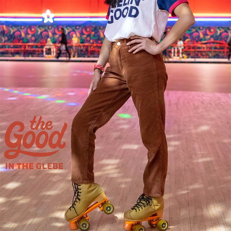 80's style roller disco captioned 'feeling good'